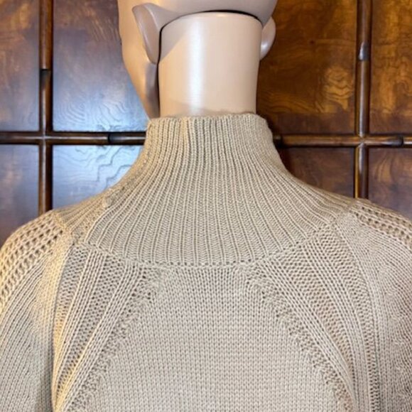 NWOT Bodilove Khaki Tan Cotton Blend Modern Cable Knit Tie Bow Sleeve Sweater - Picture 12 of 16